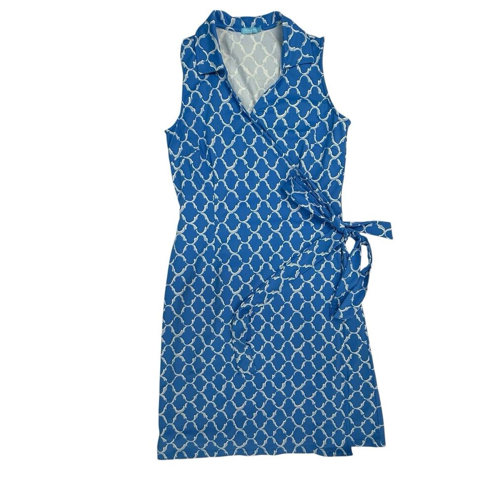 J. McLaughlin Catalina Cloth Wrap Dress XS Blue Lattice Sleeveless Preppy